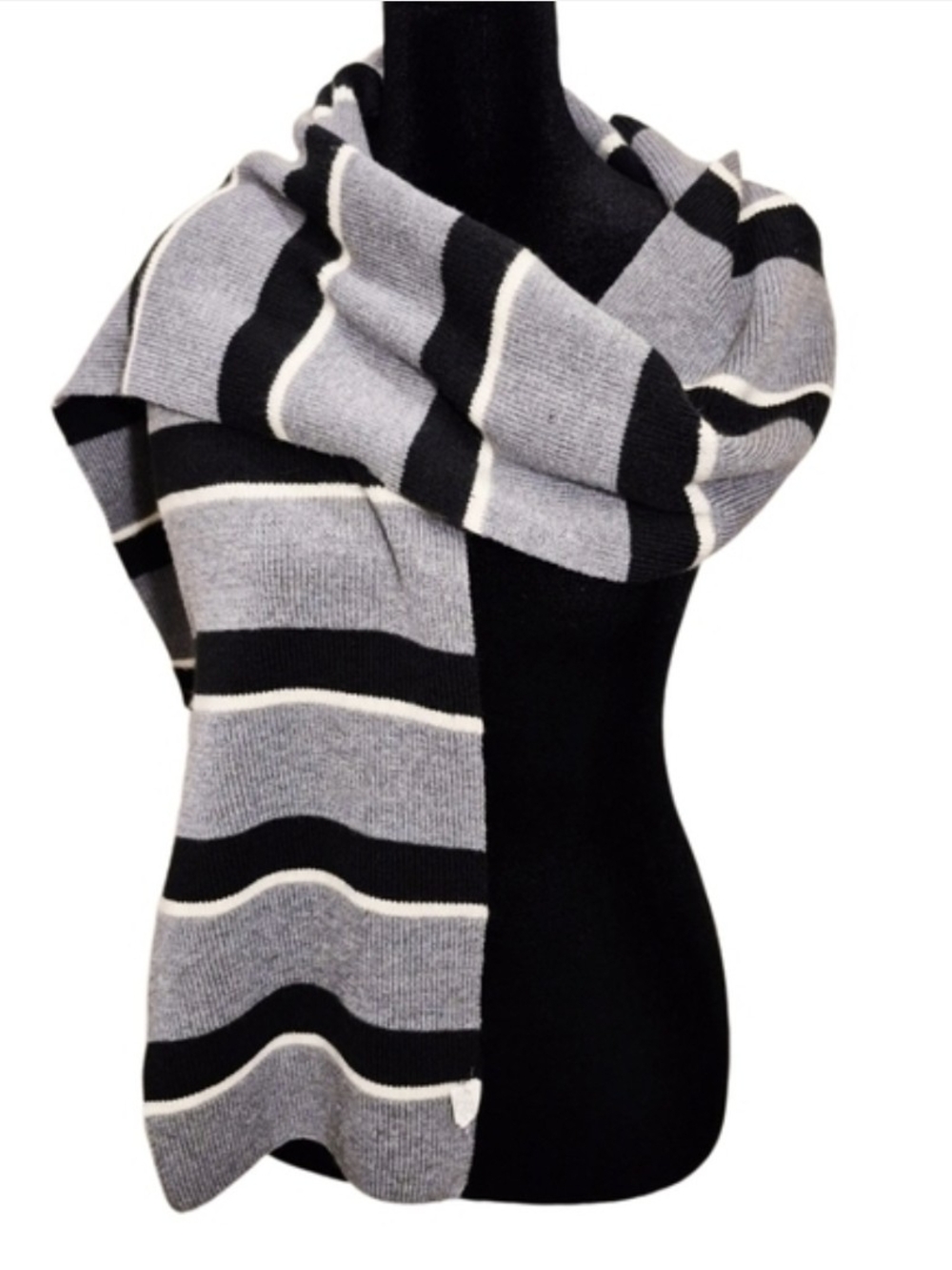 Unbranded Gray Black Cream Striped Knit Scarf Long Winter Scarf
